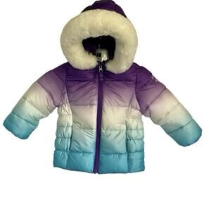 Snozu Puffer Jacket Fleece Lined Ombré‎ Purple Turquoise White Toddler Girl's 2T